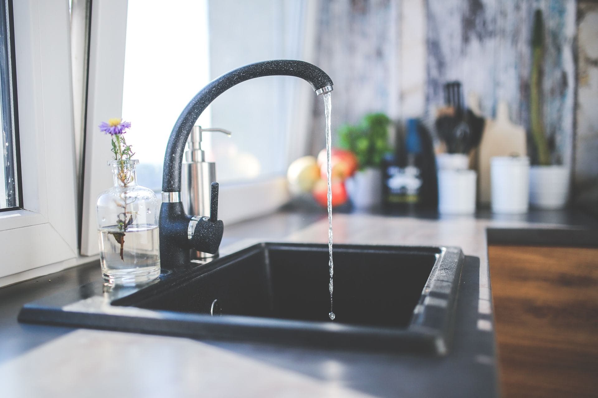 Tap water running from a faucet