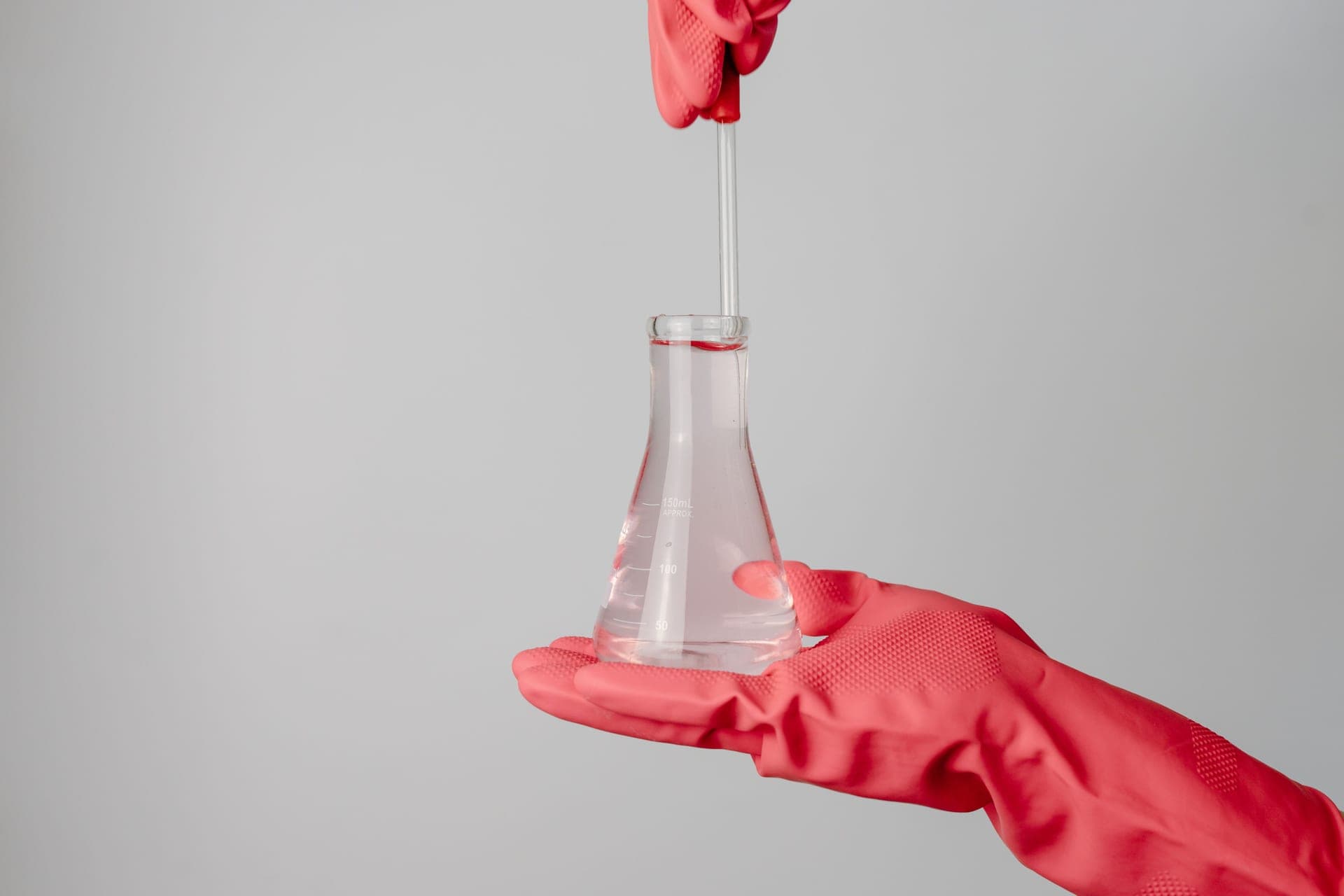 Clear water in laboratory glassware