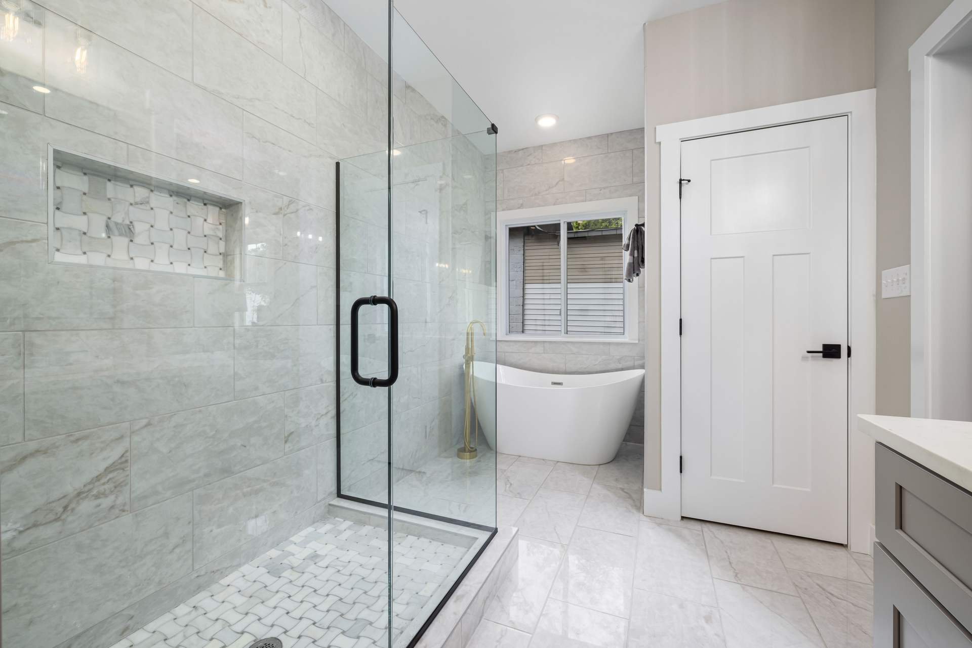 A glass shower enclosure