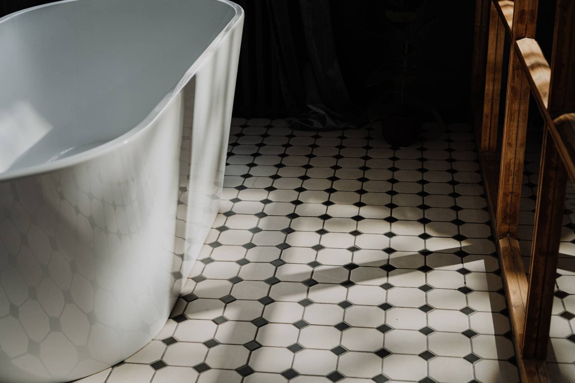 A cotton rug on a bathroom floor