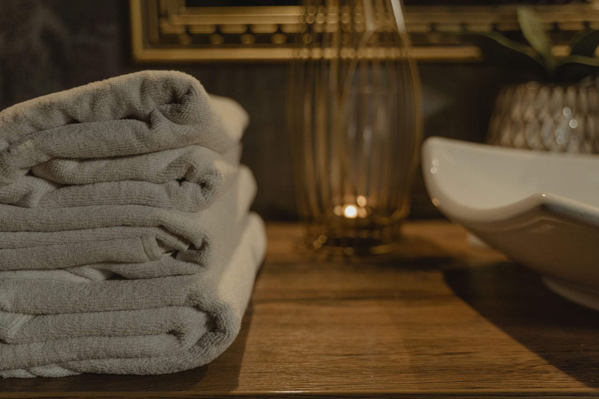 A stack of white cotton towels