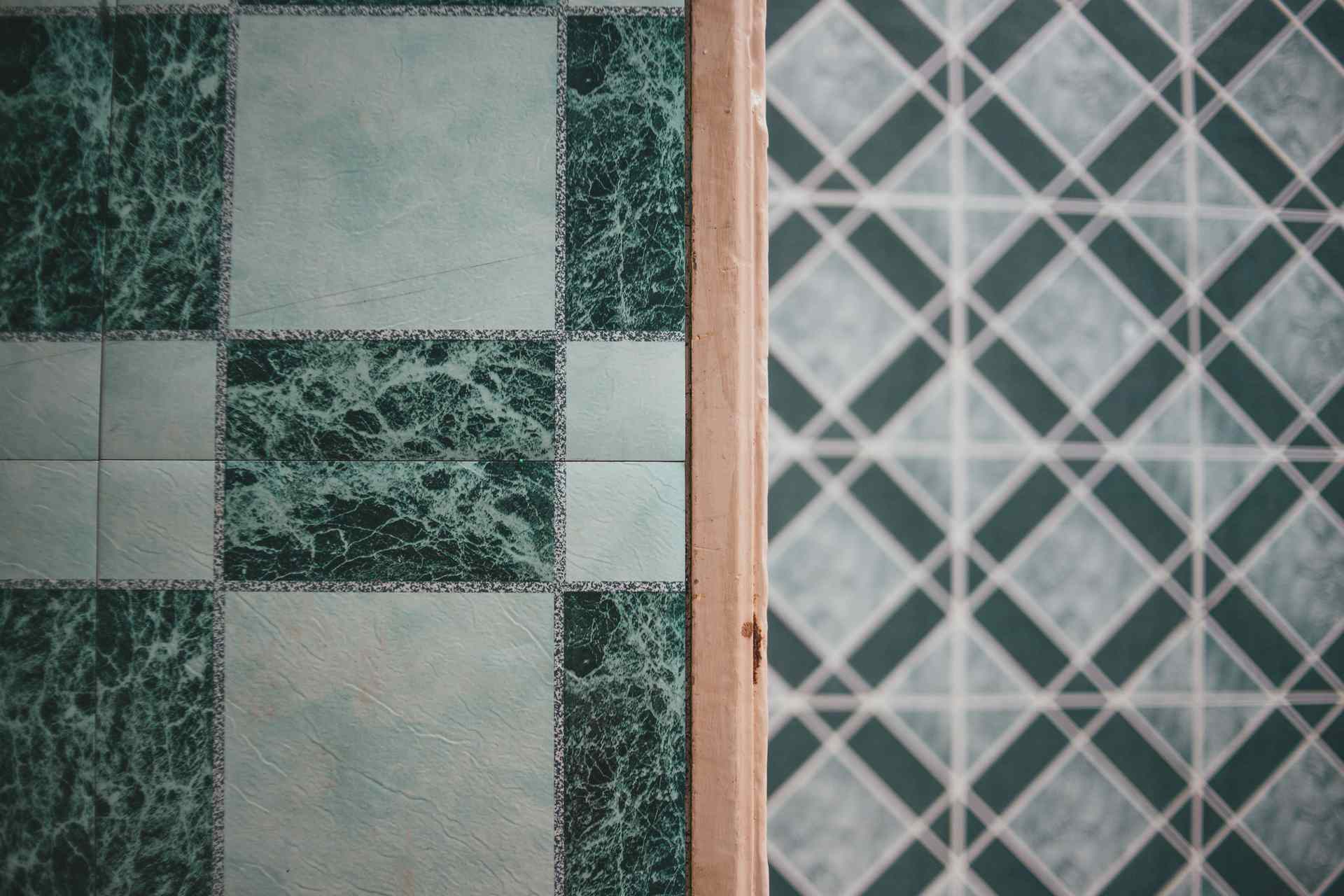 Close-up of bathroom floor tiles