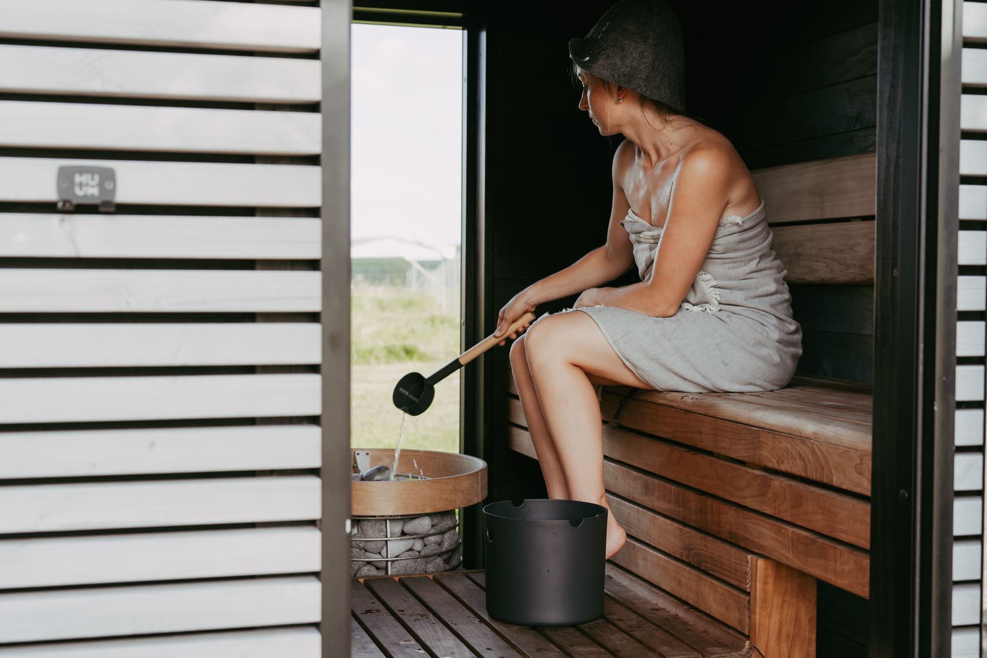 A warm towel draped over a heated rail